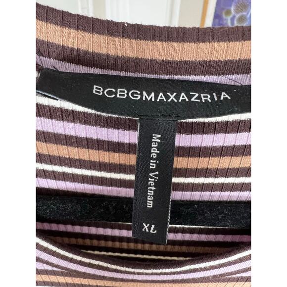 BCBGMaxAzria Dress - Tan Pink & Brown Striped Long Sleeve Asymmetrical A-line XL - Picture 4 of 7